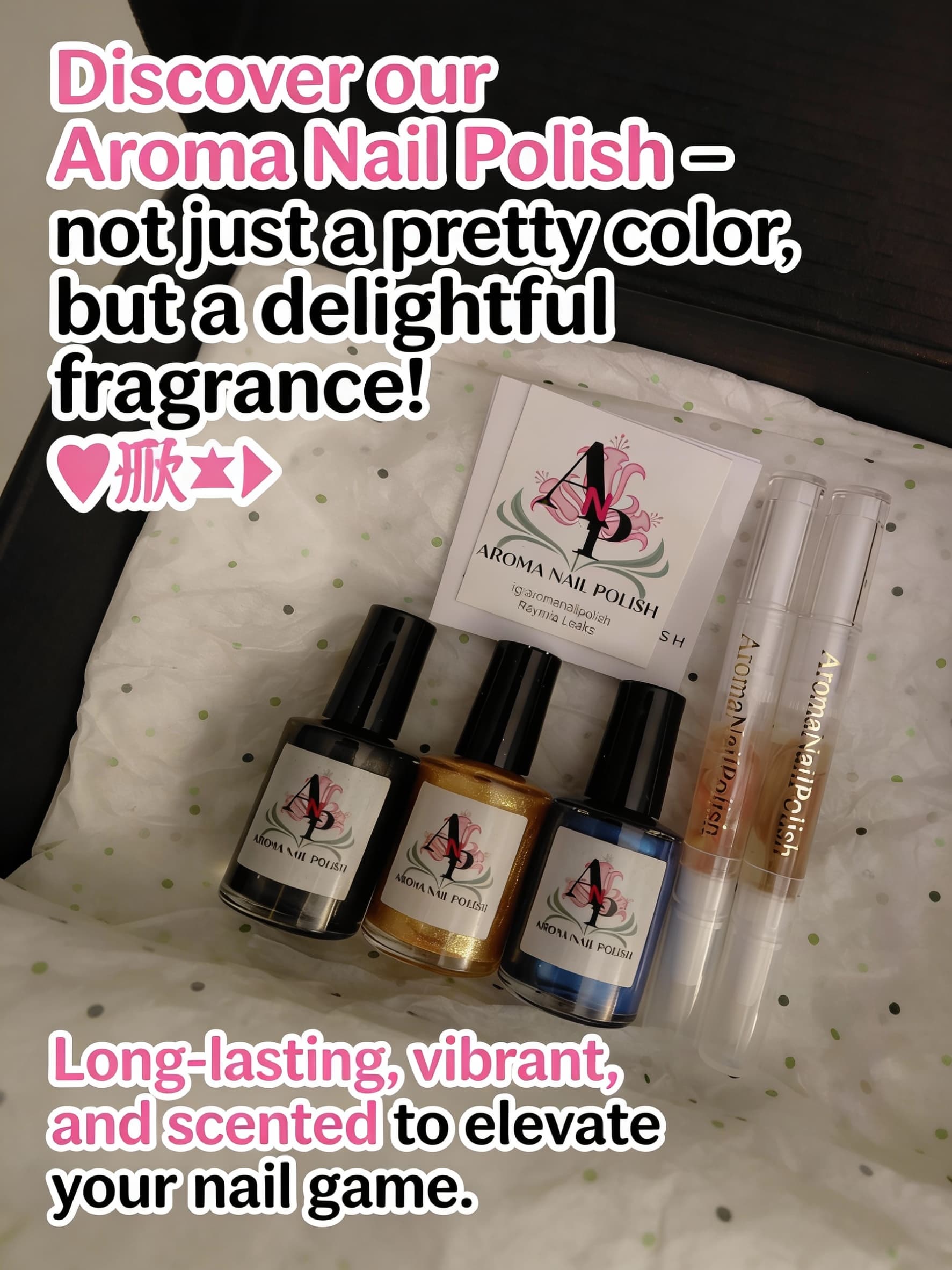 AI generated: Discover our Aroma Nail Polish – not just a pretty color, but a delightful fragrance! 💅🌸
Long-last...