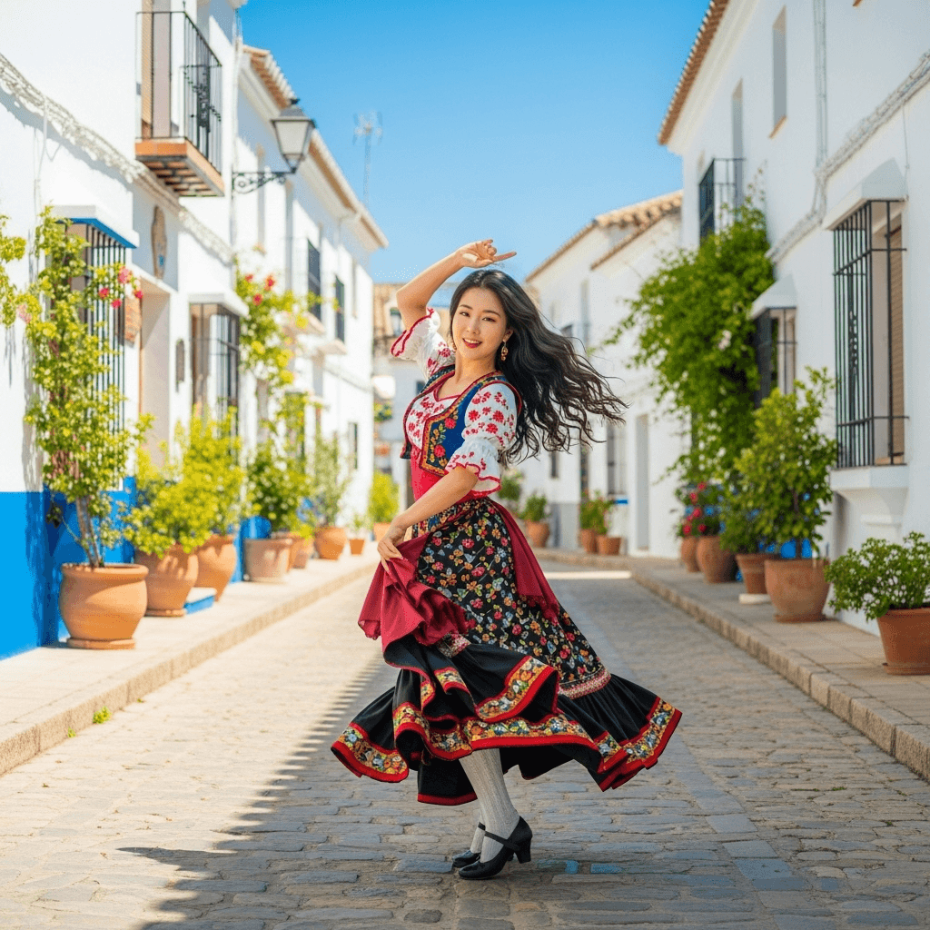 AI generated: una coreana bailando en españa 
