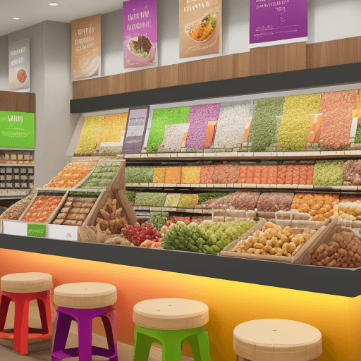 AI generated: Create an image of a vibrant and inviting display of healthy snacks in a modern, upscale setting. In...