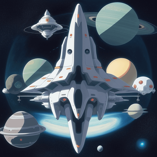 AI generated: perfect anime illustration, futuristic space with spaceships, art by studio ghibli, perfect shape of...