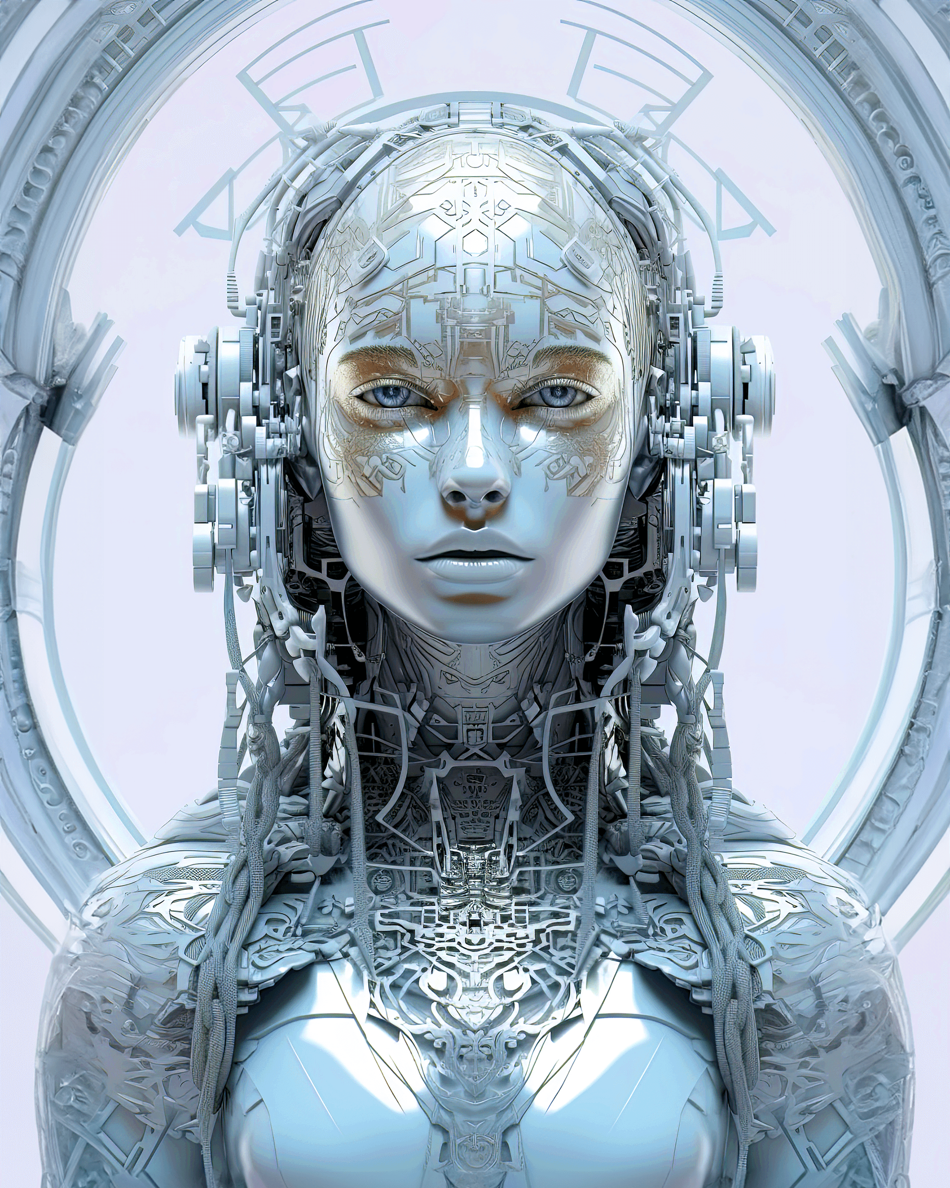AI generated: a fashion artist creates a digitally styled portrait of a female with a white body, in the style of ...