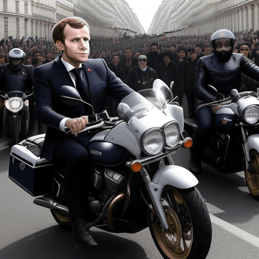 AI generated: Imagine a very realistic photograph representing French President Emmanuel Macron during a demonstra...