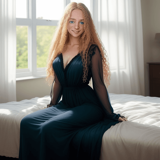 AI generated: full body photo ((extremely attractive)) woman, long curly blonde hair, perfect blue eyes, (freckles...