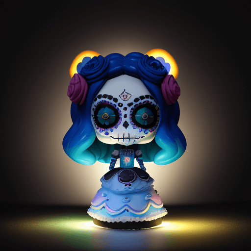 AI generated:  ,muñeco funko con forma de mujer, arte del día de muertos, día de los muertos, coco, iluminación fu...