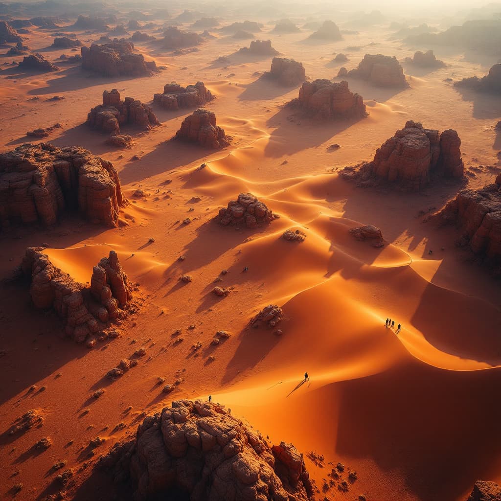 AI generated: A stunning aerial view of Saudi Arabia's Al Ula, showcasing its dramatic desert landscape. Expansive...
