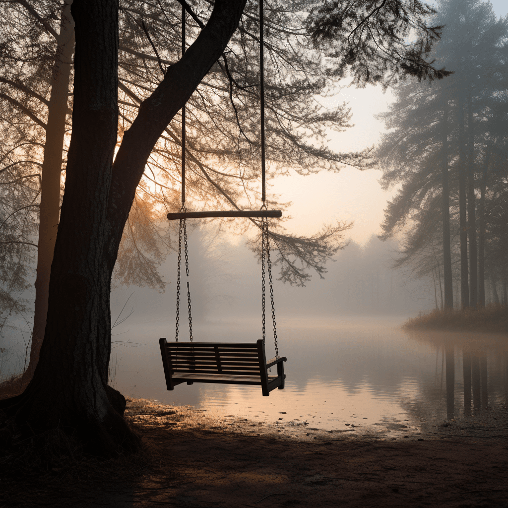 AI generated: swing on the river bank