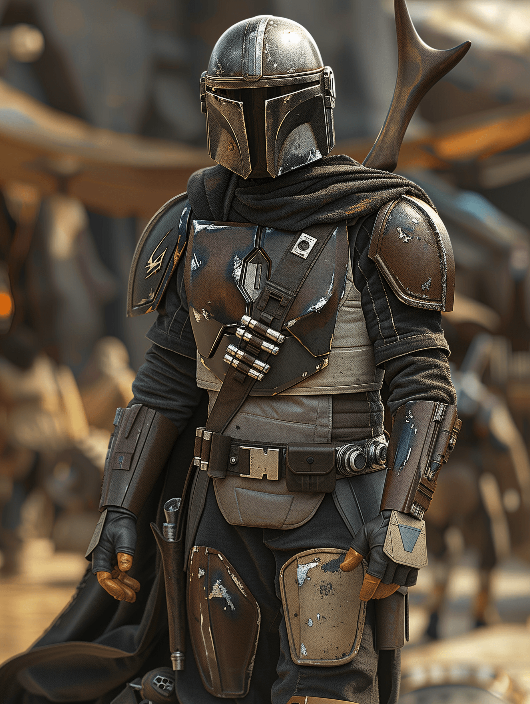 AI generated: a full body shot of mandalorian, character concept art by Roberto Ferri, epic shot, intricate detail...