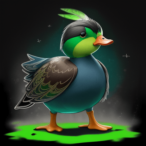 AI generated: picture In the eerie, monochrome world of Noctilume, Quibby, a defiant and confident duck, stands ou...