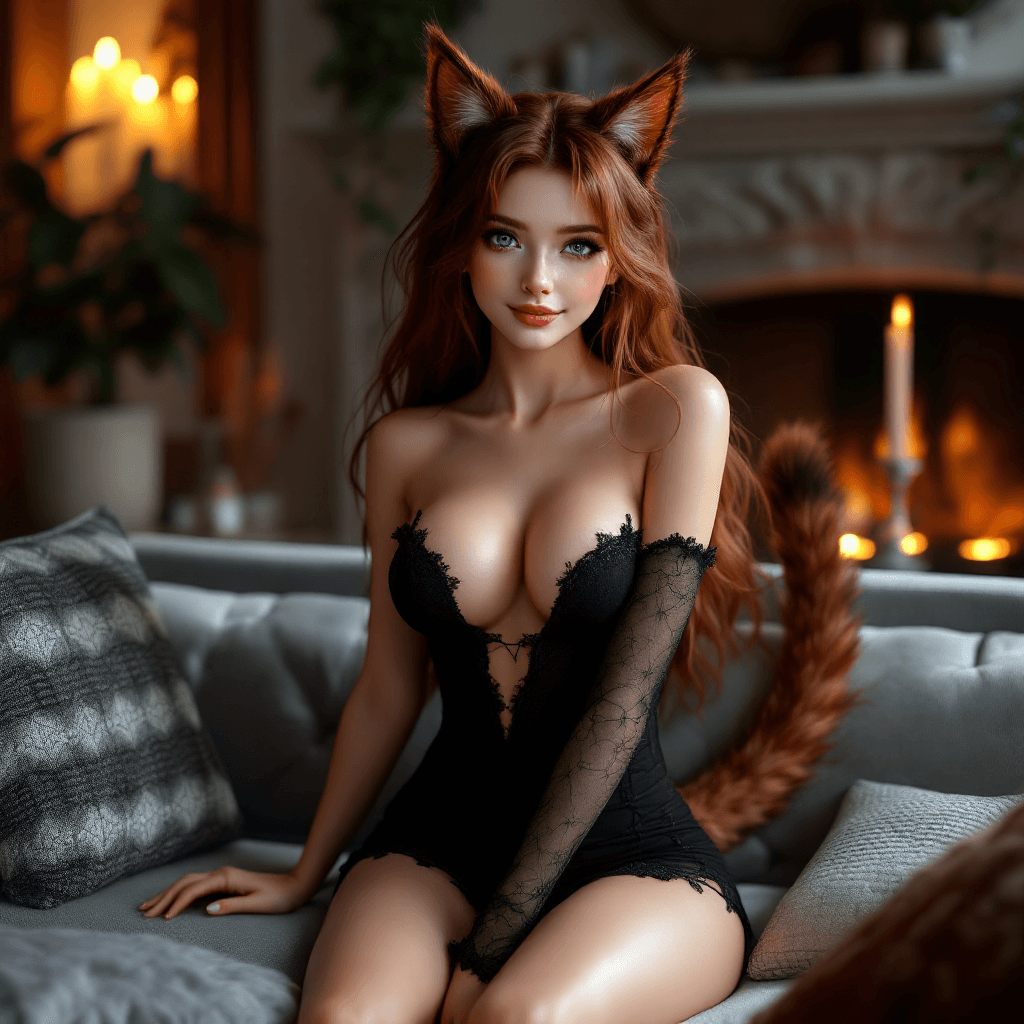 AI generated: HD, 3D, Realistic, Hyper intricately detailed face and expressive eyes, Cat Girl, 21-year-old, happy...