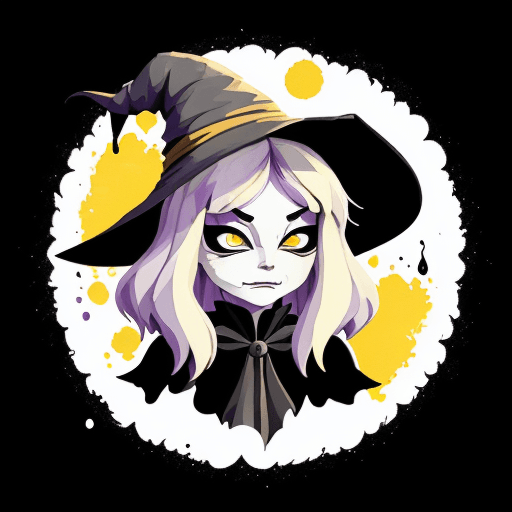 AI generated: 	A detailed illustration face evil witch ,magic, t-shirt design, yellow and black , dark magic splas...
