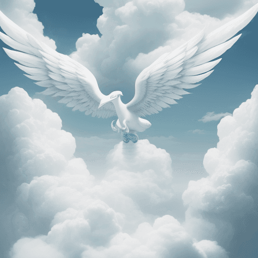 AI generated: a unicorio with two white wings in the sky surrounded by clouds, from the horn