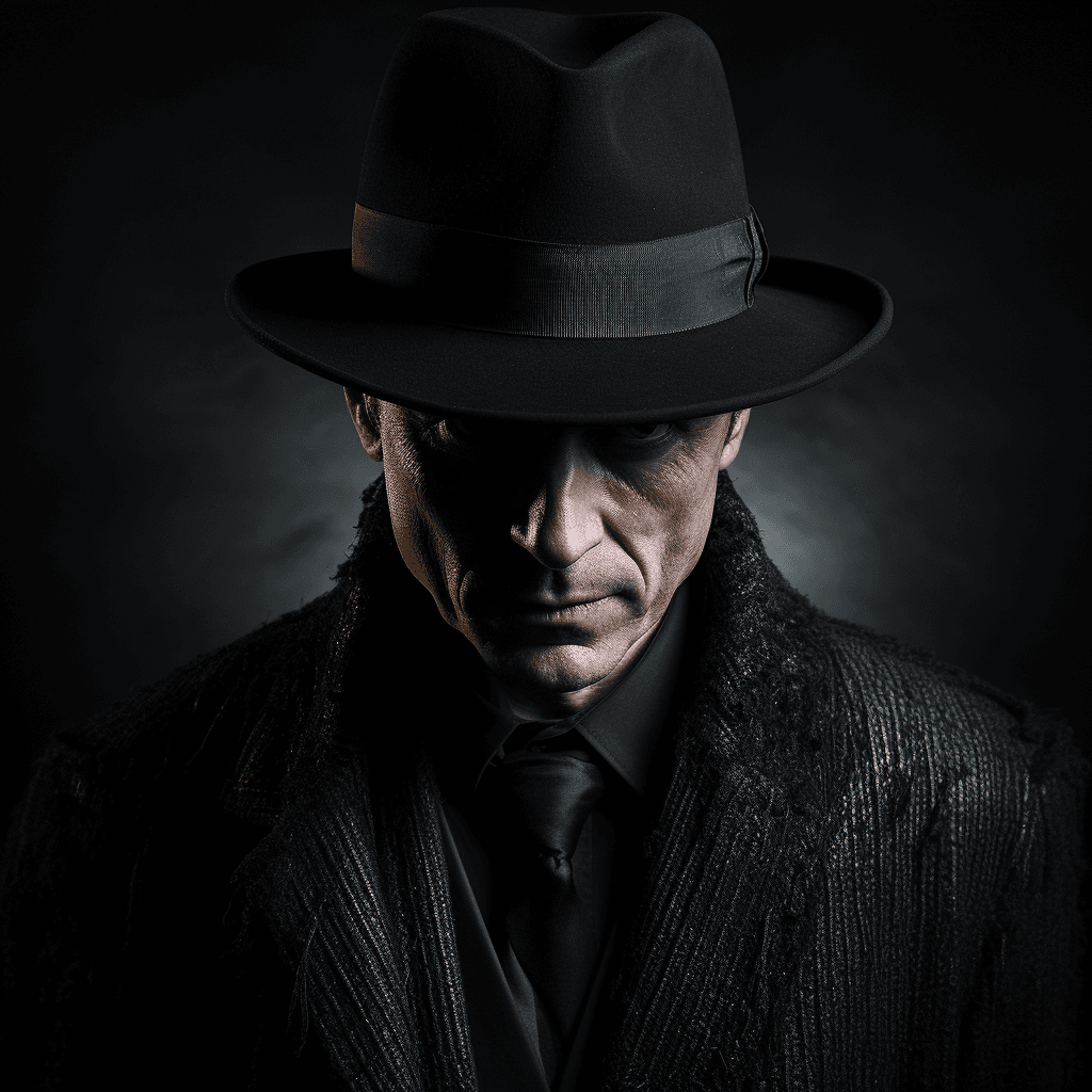 AI generated: picture of a man with a dark hat and a creepy hat