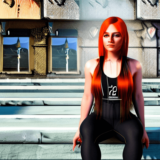 AI generated: Hyperrealistic art, gothic young woman orange hair styled as Braided pigtails, Moist Fantasy Makeup,...