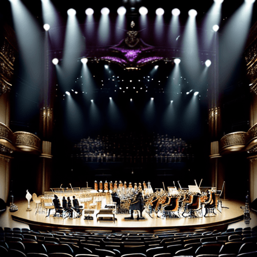 AI generated: Imagine an exciting scene in a theater, where a large orchestra is preparing for a concert. The stag...