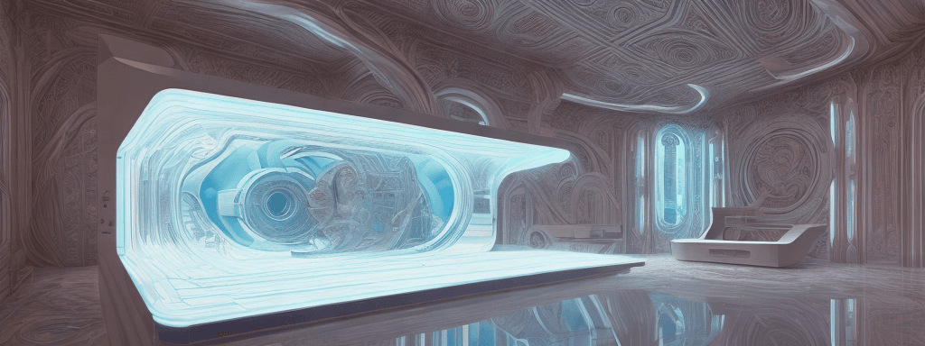 AI generated: a 3d detailed painting inspired by moebius of a 4d mirror cabinet. inspired by technology. science f...