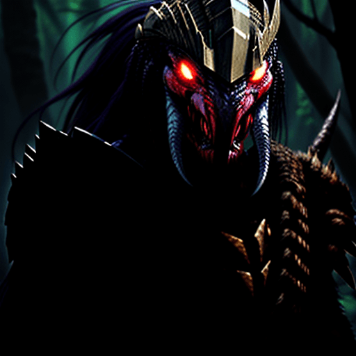 AI generated: Yauja (predator), hunter, dangerous, cool, king, armor