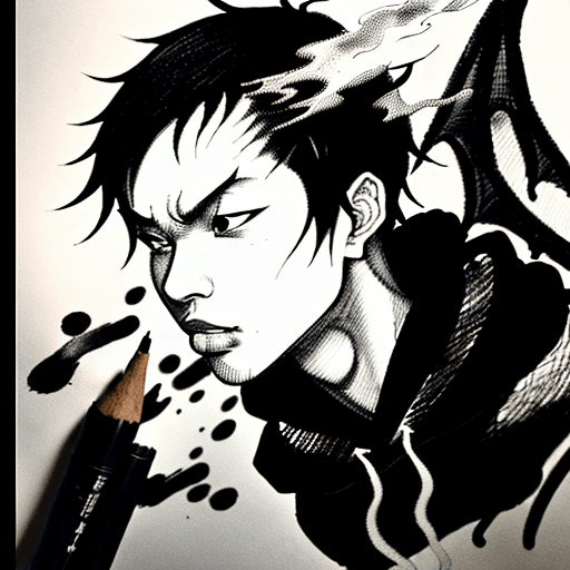 AI generated: in the style of a black and white Japanese ink drawing, a lean dark-skinned dude wearing a black hoo...