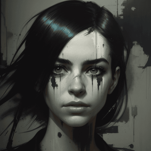 AI generated: a portrait of a woman, in the style of jeremy mann, monumental ink paintings, cracked, blink-and-you...