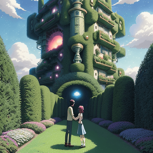AI generated: make a picture of a couple falling in the sky. Background with clouds and lights. 
Studio Ghibli hed...