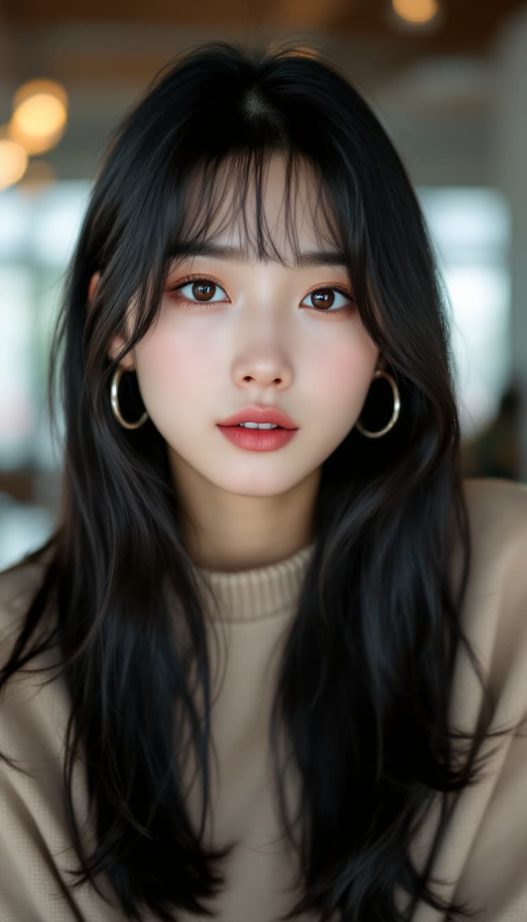 AI generated: A 27-year-old Korean woman with sleek, straight black hair and large, expressive dark brown eyes. He...
