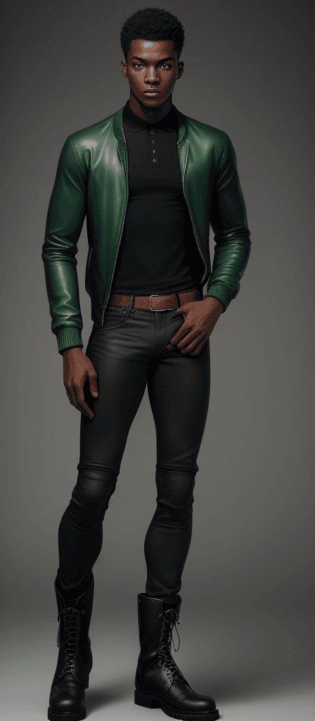 AI generated: Photograph, full body, full figure, black male, twenty-eight years old, slim, athletic, muscular, RG...