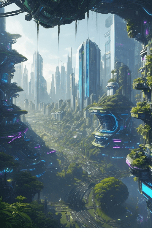 AI generated: a view of a city with a lot of trees and bushes, garden, beautiful city of the future, future city, ...