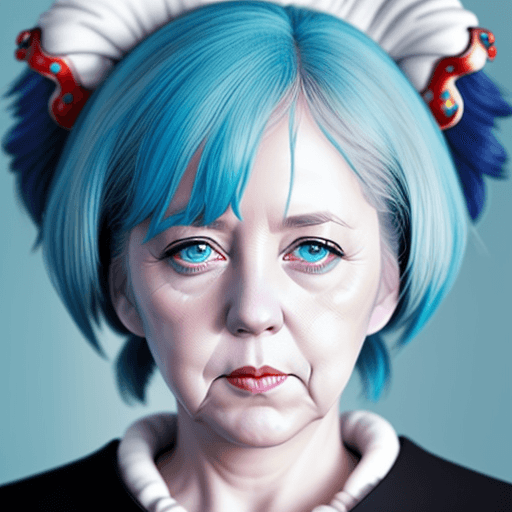 AI generated: a close up of angela merkel with blue hair, a colorized photo by Lü Ji, trending on cg society, roco...