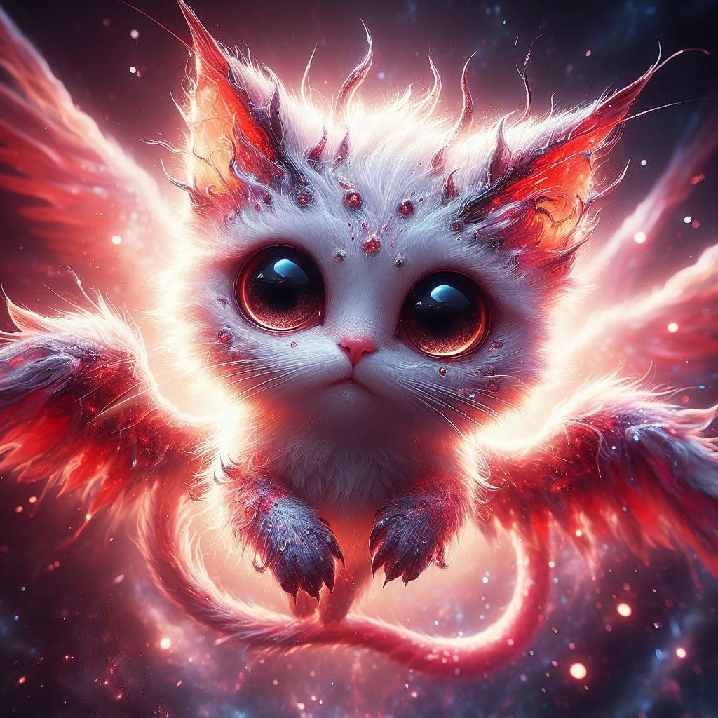 AI generated: An amazing cat-like creature, incredibly cute appearance with a hellishly evil soul, in the style of...