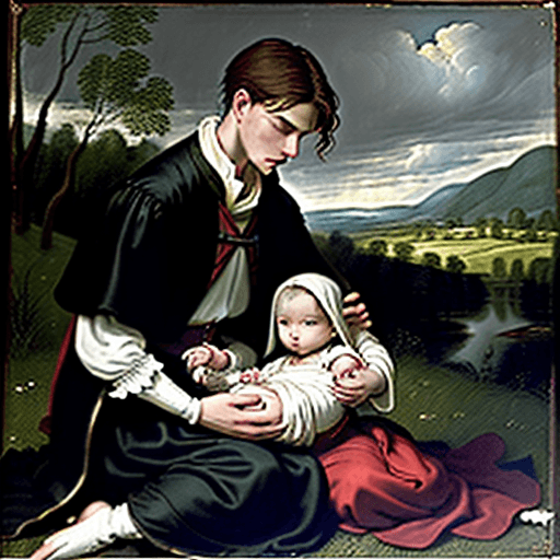 AI generated: "Create a Renaissance-inspired painting depicting a pastoral scene with a dramatic and moody atmosph...