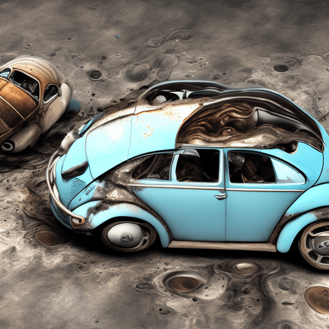 AI generated: standard definition humans with melted volkswagen beetle, 8k