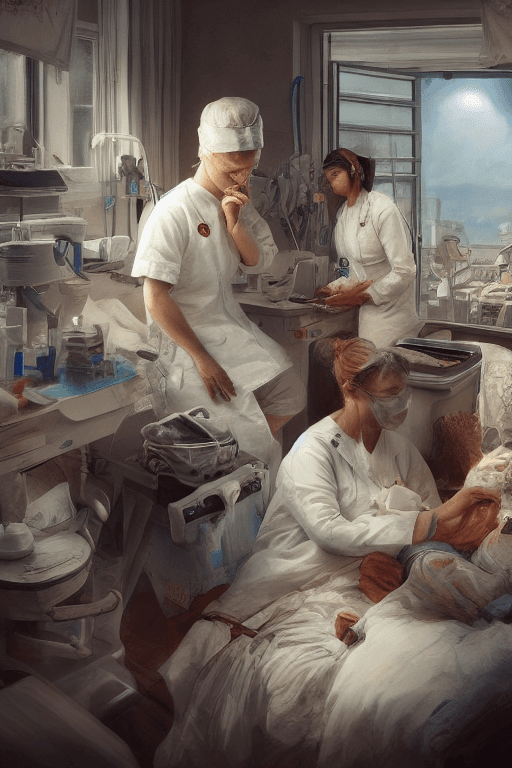 AI generated: Masterpiece, best quality, (beautiful nurses:1.2), (a hospital ward in the background:1.3), incredib...