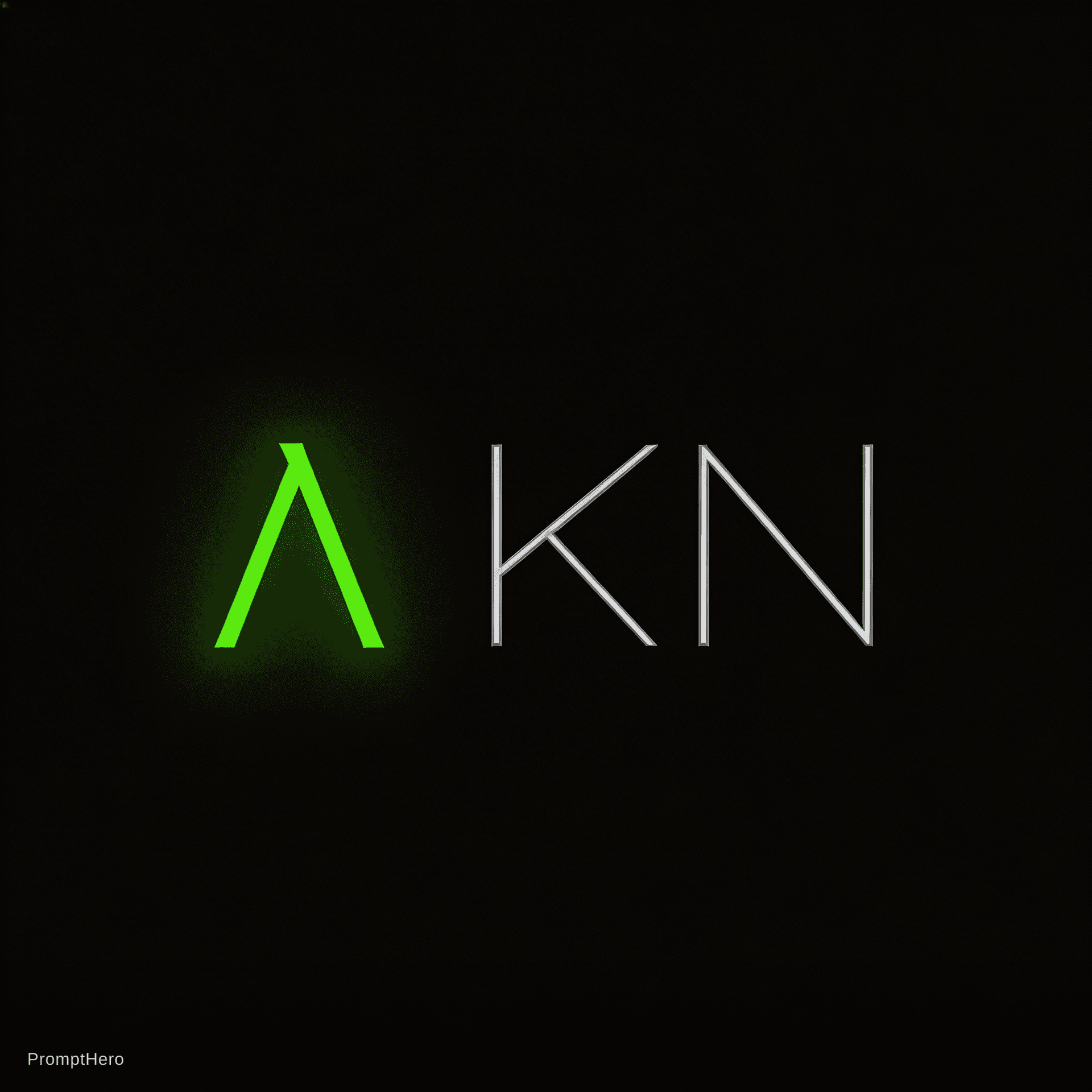 AI generated: Create a minimalist, futuristic logo on a matte black background that reads “λ KN” using very thin, ...
