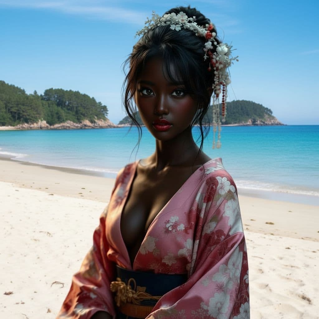 AI generated: make the background of this picture the beach of islas cies