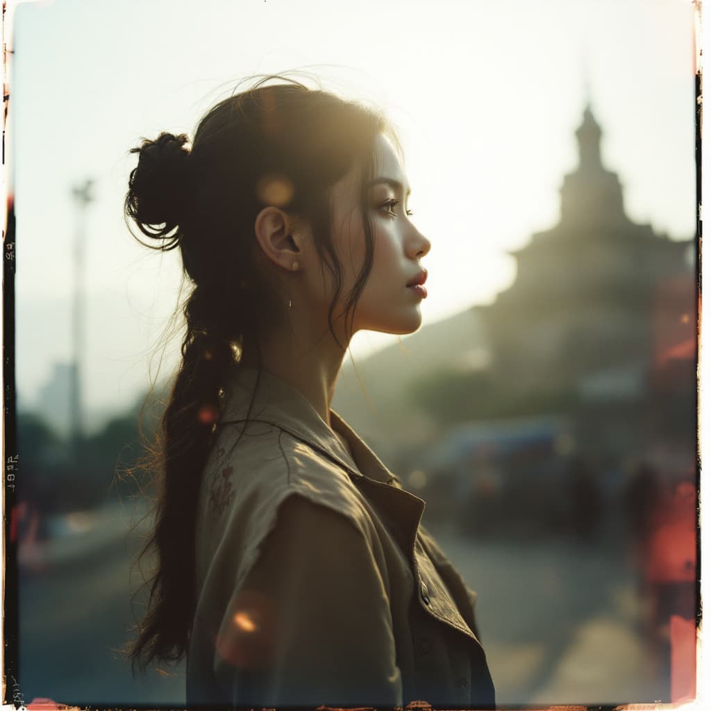 AI generated: polaroid style photo, southest asia woman --chaos 75 --ar 1:2 --profile fkuo5yb --stylize 750 --v 7