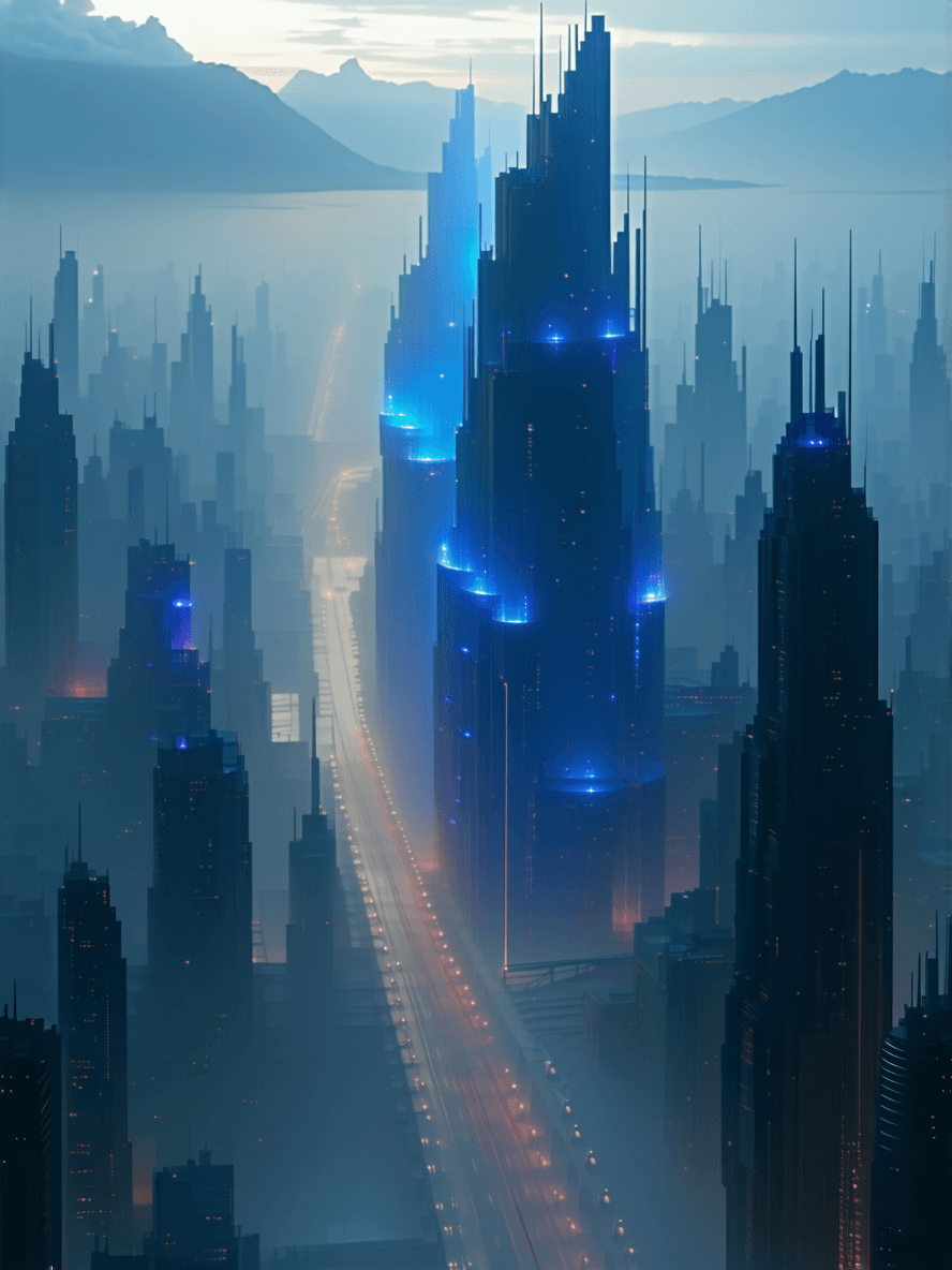 AI generated: A random futuristic scene, epic cinematic, minimalist megacity,  8k, dystopian