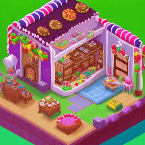 AI generated: Isometric casual game location sweet candy house Gingerbread house playrix