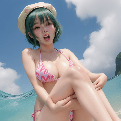 AI generated: GIRL, big cheast, Open mouth, watery eyes, blushed, anime style slyme, bare, One leg sits to the lef...