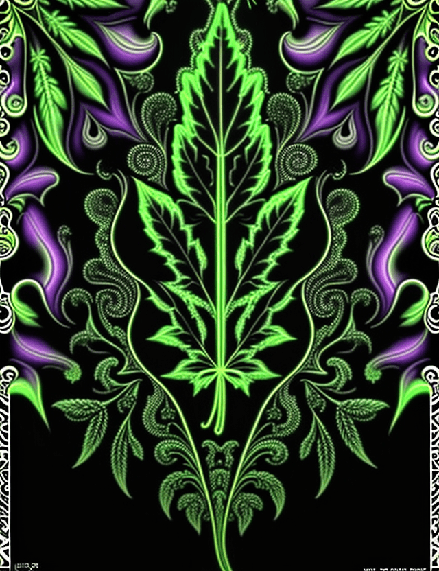 AI generated: velvet Black Light Poster, giant Marijuana Leaf, Mandelbrot design, rococo psychedelic background,vi...