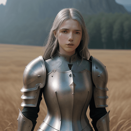 AI generated: Photo of a girl in medieval armor, subtle metal reflections, upper body, outdoors, field, overcast, ...