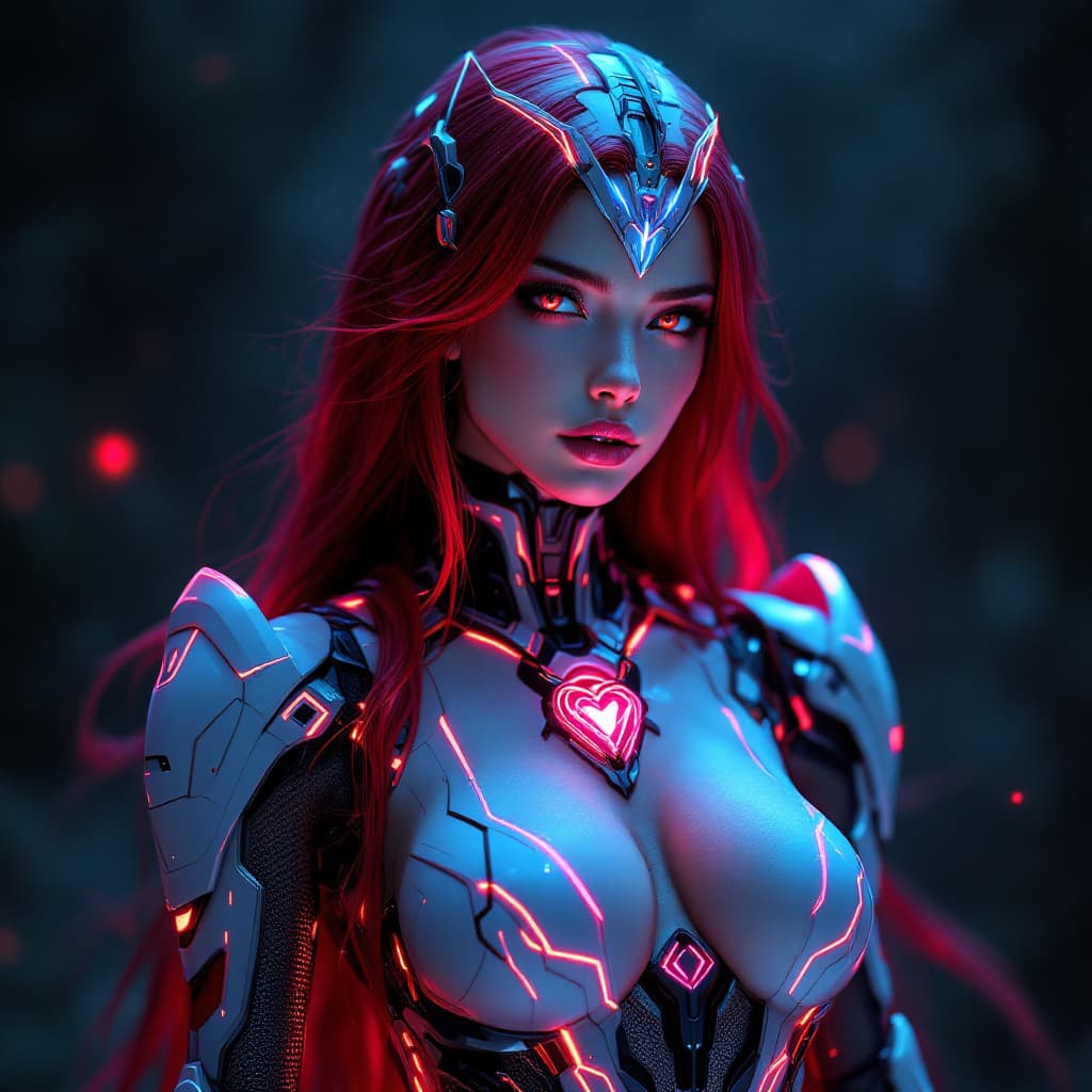 AI generated: a woman that is standing in the dark, tron angel, trending on cgisociety, enchantress, inspired by E...
