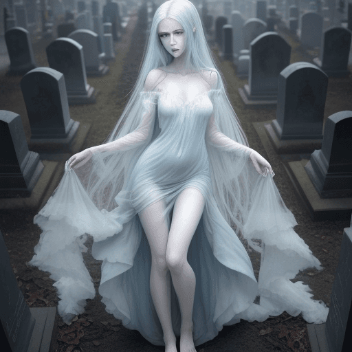 AI generated: Alissa a ghost woman wearing (a Gossamer dress like cloth:1.6) "bare foot, natural chest:1.2" (pale ...
