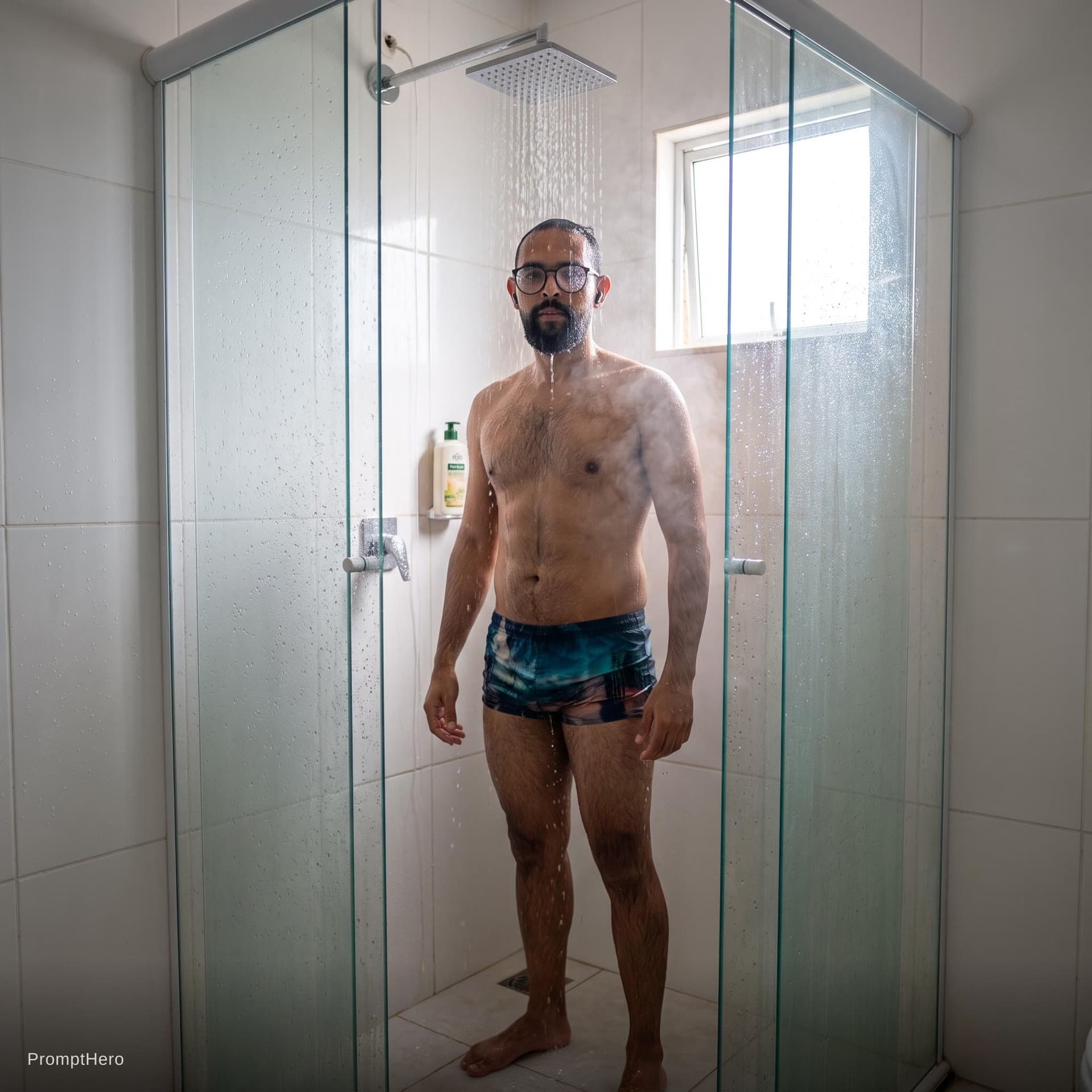 AI generated: Taking shower, full body 