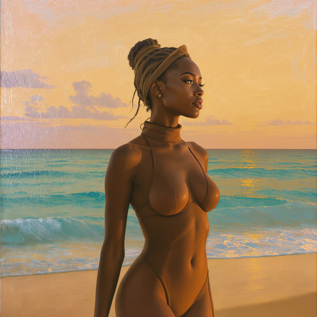 AI generated: woman malgasy on beach, oil sensual on her skin
she have a angel face (22th)