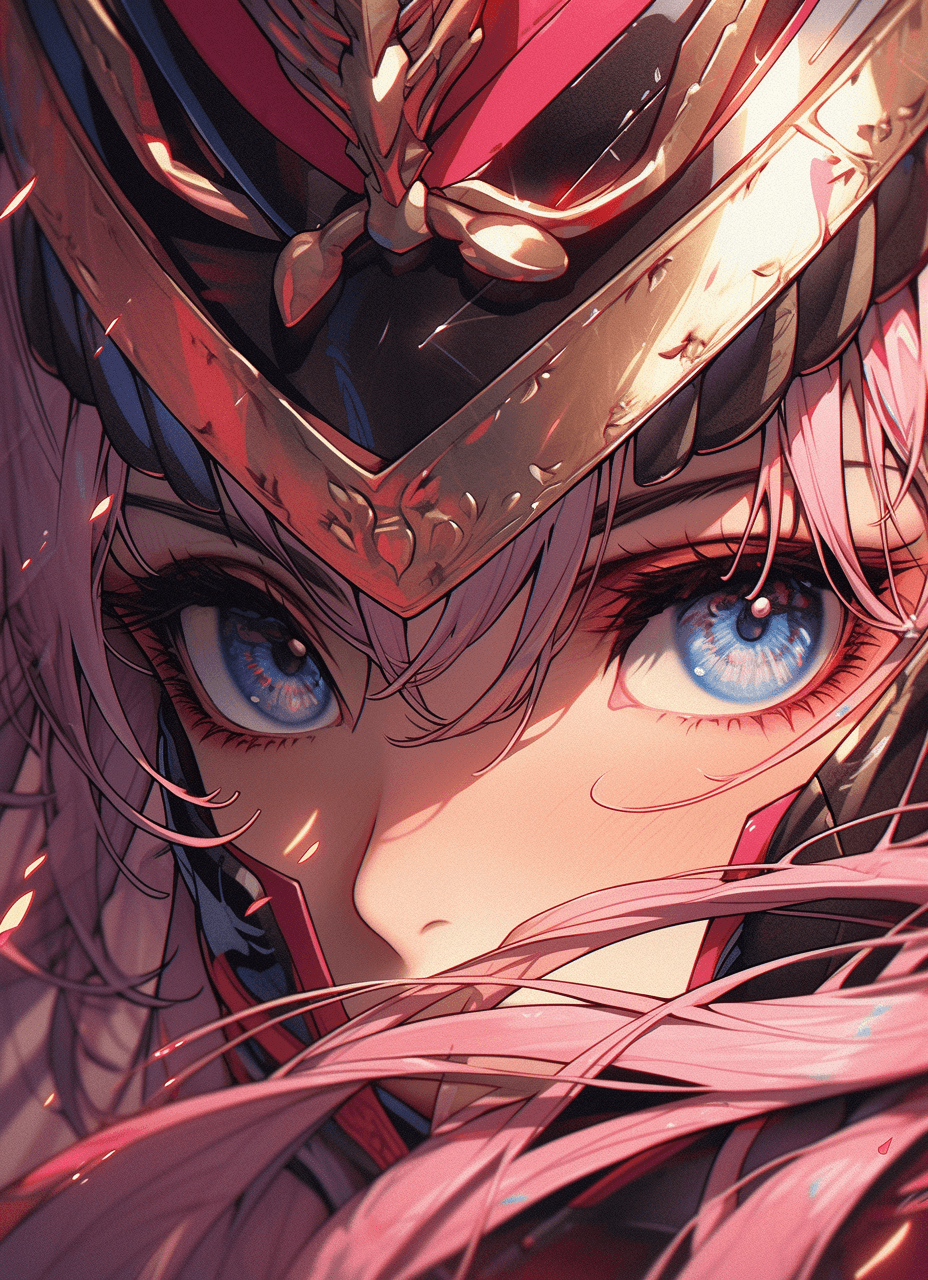 AI generated: anime warrior game screenshot, in the style of stylized realism, pink and bronze, large canvas sizes...