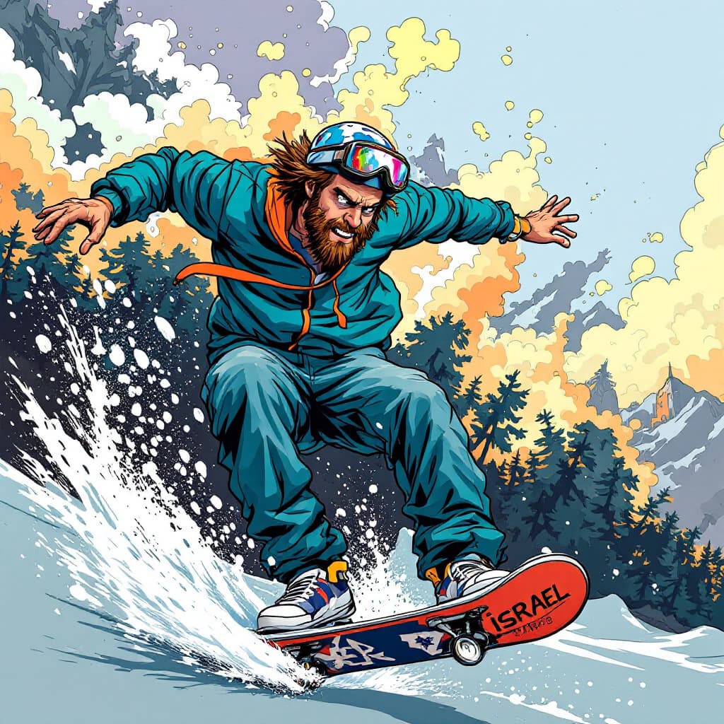 AI generated: guy skating cartoonish with the text Israel