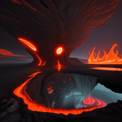 AI generated: Futuristic Lava Pump building Hovering over a lava lake extracting lava for spaceships to transport ...