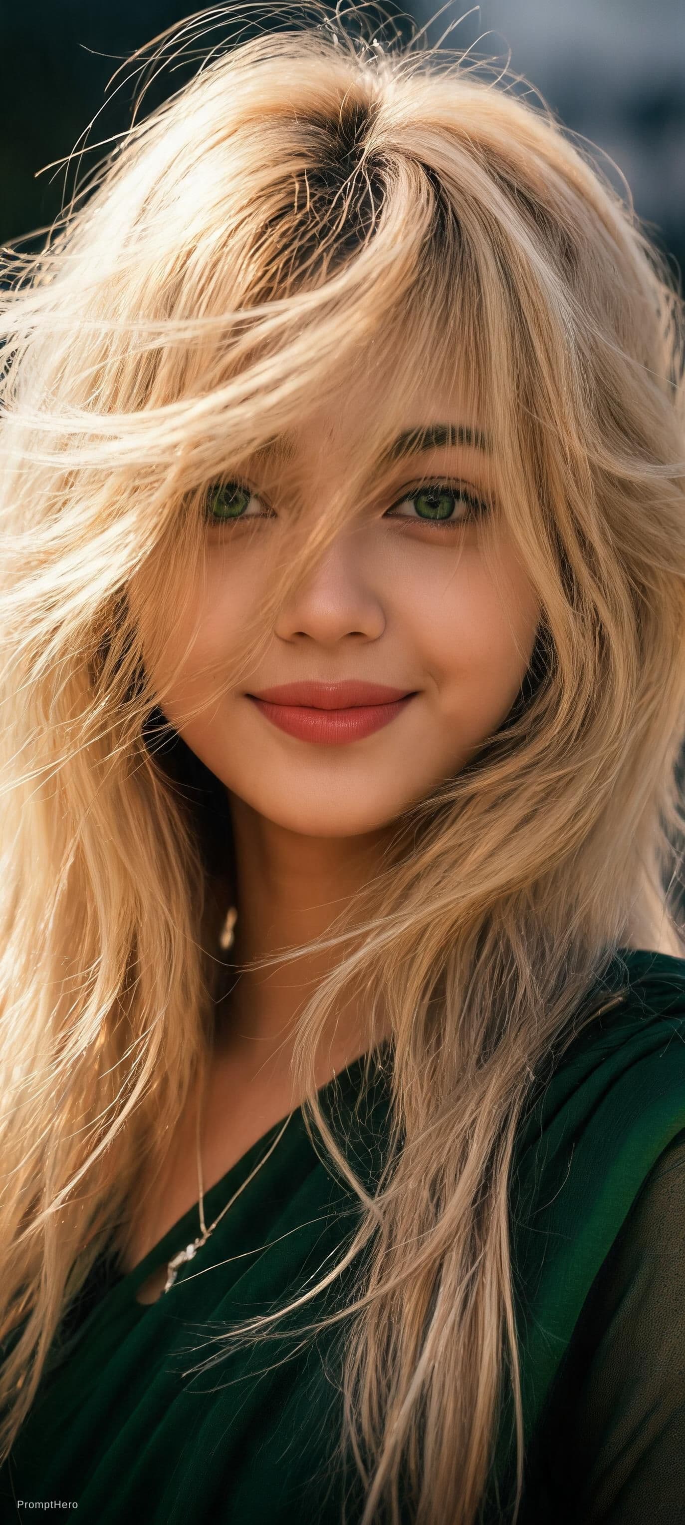 AI generated: DEPortrait of a young (shyly:0.8) (smiling:0.8) nude woman with flowing long (messy:1.1) blonde hair...