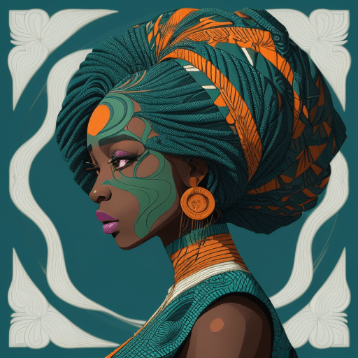 AI generated: Create an image of a nigerian woman's profile with a highly stylized and artistic interpretation. He...