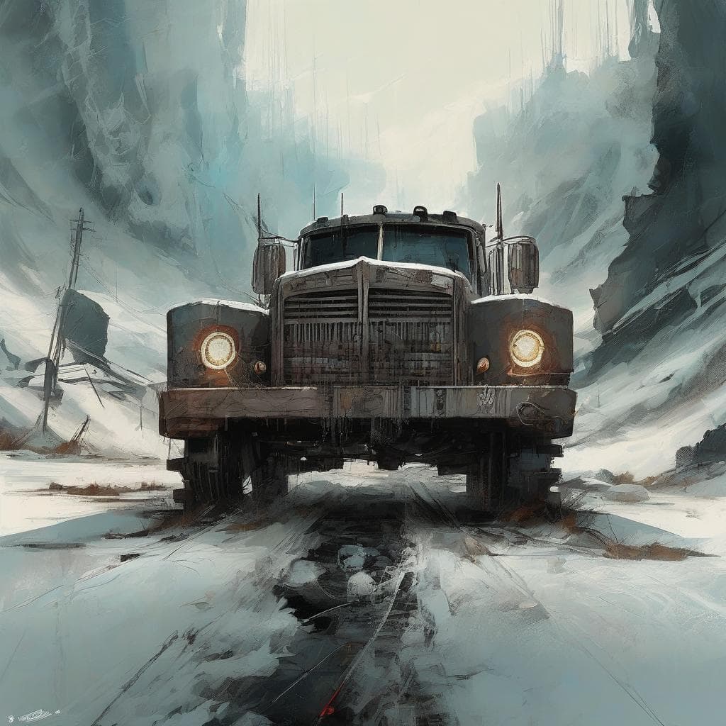 AI generated: Iceroad trucker, dieselpunk, biopunk, dreampunk, fractal art, surrealism, abstract art, experimental...