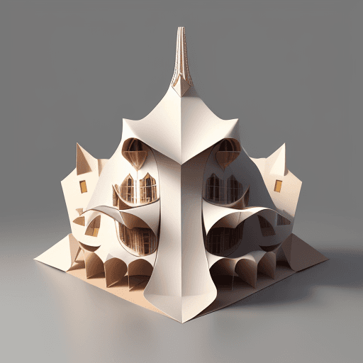 AI generated: 2 d rendering cardboard origami of simple shape of casa batllo, 2 d image, trending on artstation
